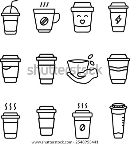 Coffee Cup Icons Takeout, Hot, Cold, Energy, Love