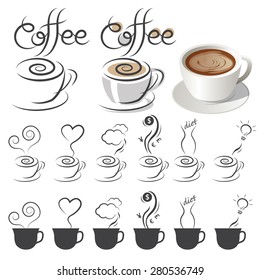 Coffee Cup Icons with Text and Smoke Ideas