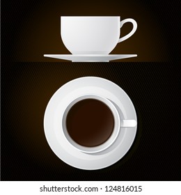 Coffee Cup Icons Top and Side View with Black Background