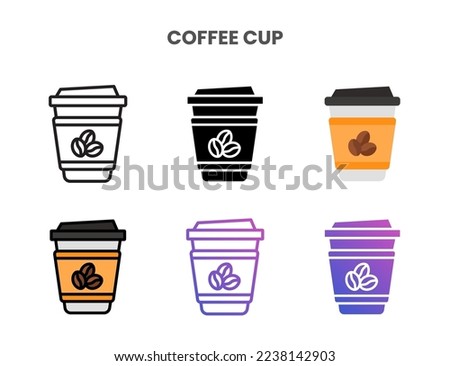 Coffee Cup icons vector illustration set line, flat, glyph, outline color gradient. Great for web, app, presentation and more. Editable stroke and pixel perfect.