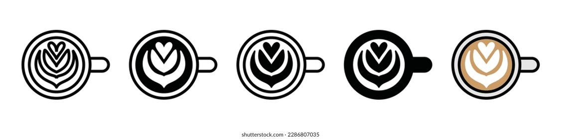 Coffee cup icons vector set. Coffee drink in line and flat style. Coffee, tea, drinks, cocoa cup or mug sign and symbol. Coffee art. Vector illustration