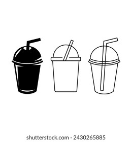 Coffee cup icons vector set in line and flat style.