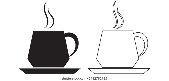 Coffee cup icons vector set in line and flat style. Disposable coffee cup. Coffee paper cup, plastic container for hot and cold drink, juice, tea, cocoa and other. Vector illustration