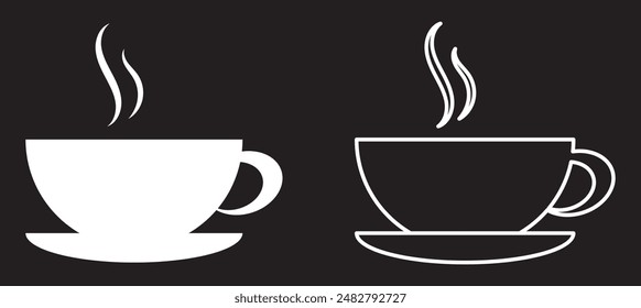Kaffeetasse Icons Vektorgrafik in Linie und flach Stil gesetzt. Einweg-Kaffeetasse. Kaffee-Papiertasse, Plastikbehälter für heiße und kalte Getränke, Saft, Tee, Kakao und andere. Vektorillustration