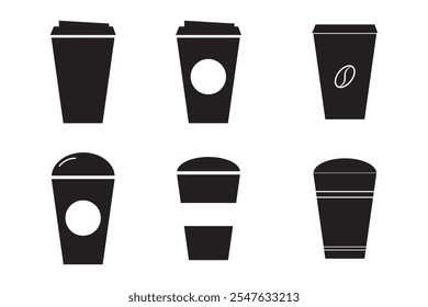 Vector de iconos de taza de café en línea y estilo plano. Taza de café desechable. Taza de papel de café, envase plástico para la bebida caliente y fría, el jugo, el té, el cacao y otros. Ilustración vectorial