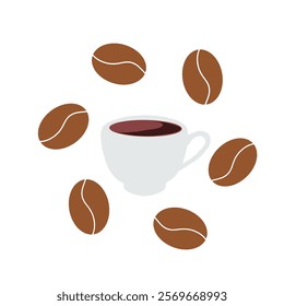 coffee cup illustration with coffee bean frame without background