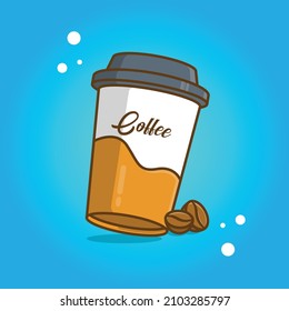 Coffee cup. Illustration design. Vector art. Cartoonish design. Hand drawing. Digital art. Ice coffee bottle. Cool drink. Cup of coffee with coffee beans.
