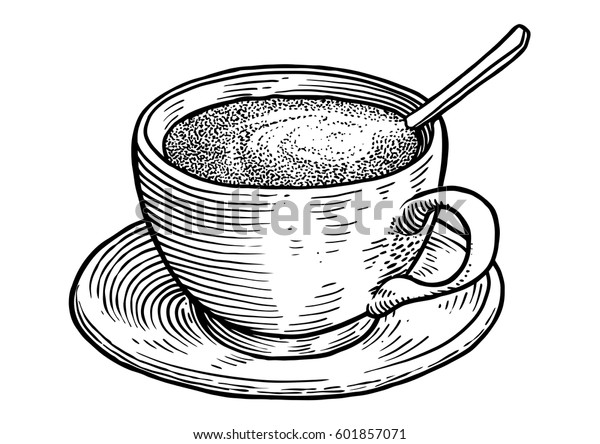 コーヒーカップのイラスト 絵 彫刻 インク ラインアート ベクター画像 のベクター画像素材 ロイヤリティフリー