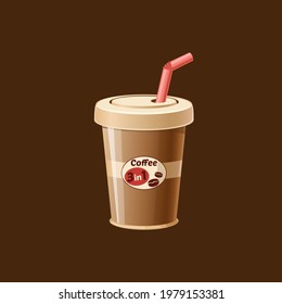 Coffee cup illustration isolated on background. Plastic coffee cup with hot coffee in flat style.
