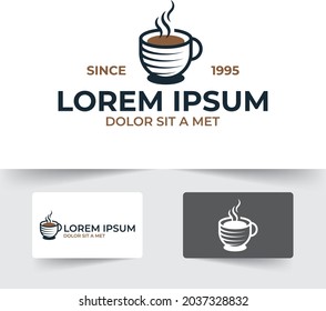 Coffee cup illustration template with outline style design isolated on white background.