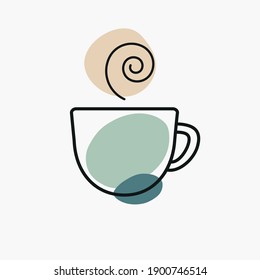 Coffee cup illustration, three-color icon. Relaxation, drink concept for branding, website elements, logo