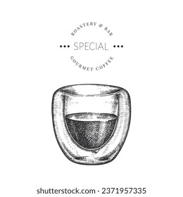 Kaffeecup-Illustration. Vektor Hand gezeichnet isolierte Espresso-Cup. Vintage Style Getränk 