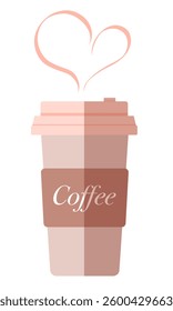 Coffee cup illustration. vector, Takeaway coffee icon, flat style. Isolated