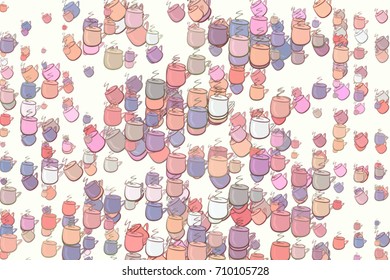 Coffee cup illustrations background abstract, hand drawn. Cartoon style vector graphic.