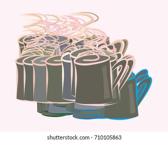 Coffee cup illustrations background abstract, hand drawn. Cartoon style vector graphic.