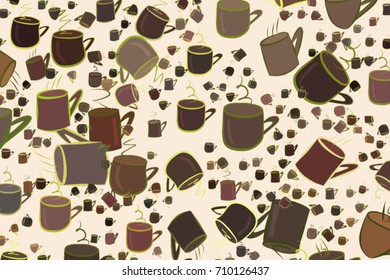 Coffee cup illustrations background abstract, hand drawn. Cartoon style vector graphic.