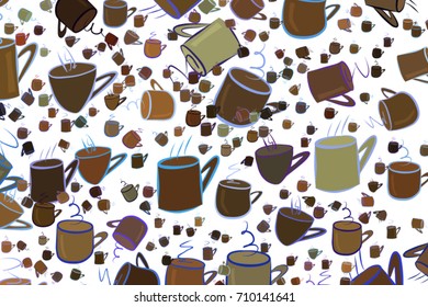 Coffee cup illustrations background abstract, hand drawn. Cartoon style vector graphic.