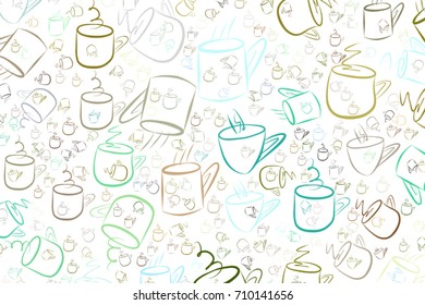 Coffee cup illustrations background abstract, hand drawn. Cartoon style vector graphic.