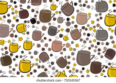 Coffee cup illustrations background abstract, hand drawn. Cartoon style vector graphic.