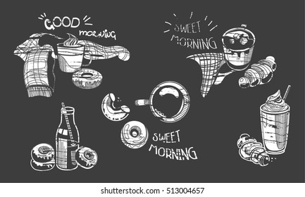 Coffee Cup illustrations, black and white coffee posters, vectors