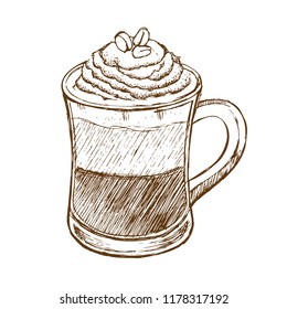 Coffee cup in ink hand drawn style