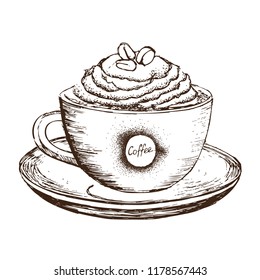 Coffee cup in ink hand drawn style