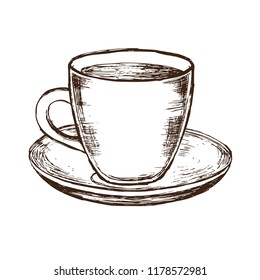 Coffee cup in ink hand drawn style