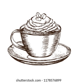 Coffee cup in ink hand drawn style