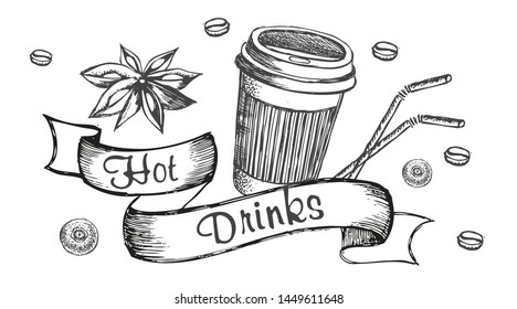 Coffee cup in ink hand drawn style