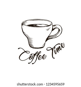 Coffee cup ink sketch isolated