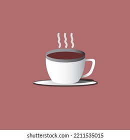 Coffee cup isolated on brownish red background vector template for design, cafe, banner, wall mount