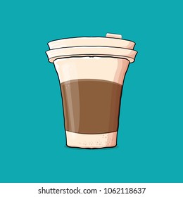 Coffee cup isolated on turquoise background . vector coffee paper color cup with hot coffee and color label