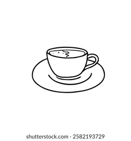 Coffee Cup isolated on white background. Black and white Hand drawn illustration of Americano in Doodle style. Ideal for beverage branding, cafe menu and graphic design projects.