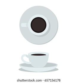 Coffee cup isolated on white background. Top view and side view white coffee cup. Coffee cup vector illustration