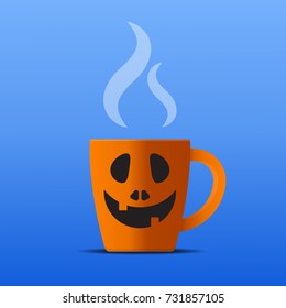 Coffee cup as jack o lantern pumpkin vector illustration.