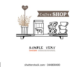 coffee cup with jug on shelves. Coffee drinks. coffee makers icons. vector illustration  