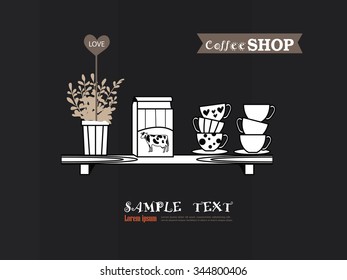 coffee cup with jug on shelves. Coffee drinks. coffee makers icons. vector illustration  