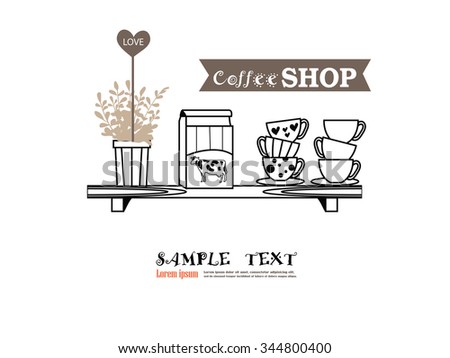 coffee cup with jug on shelves. Coffee drinks. coffee makers icons. vector illustration  
