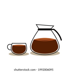 Coffee cup and Coffee jug on white background.