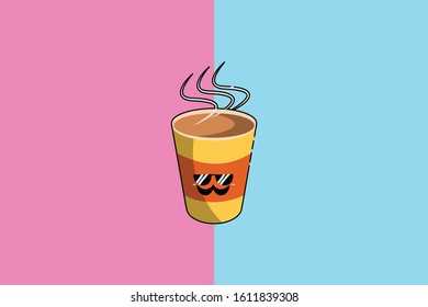 Coffee Cup Kawaii Cute Illustration Character.
