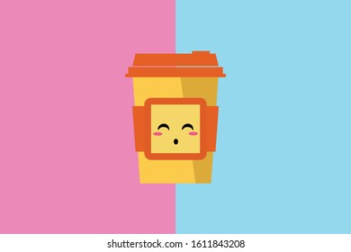 Coffee Cup Kawaii Cute Illustration Character.
