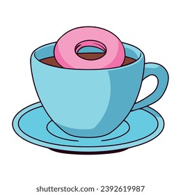 coffee cup kawaii and donut illustration