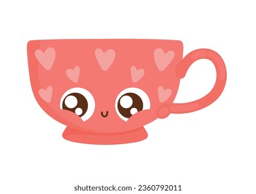coffee cup kawaii with hearts icon isolated