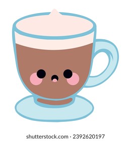 coffee cup kawaii on dish illustration