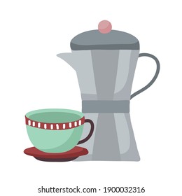 coffee cup and kettle design of drink caffeine breakfast and beverage theme Vector illustration