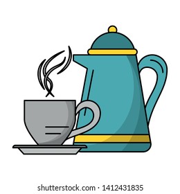 Coffee cup and kettle hot drink vector illustration graphic design