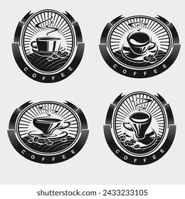 Etiqueta de la taza de café y conjunto de iconos. Iconos de la colección café. Vector