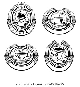 Etiqueta de xícara de café e conjunto de ícones. Ícones de coleção café. Vetor