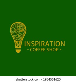 Coffee cup and lamp in line art style. Ilustration cup and lamp design line art logo. 