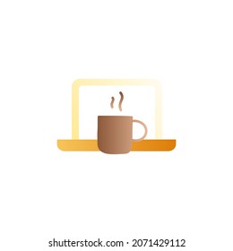 coffee cup and laptop icon in gradient color, isolated on white 
